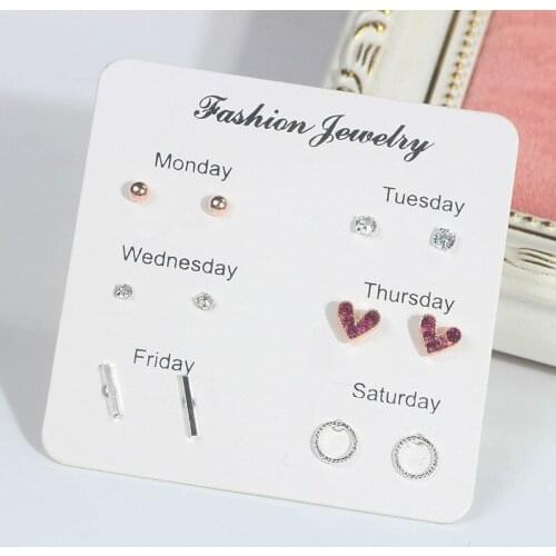 Hot selling fashion simple earring jewelry Snowflake love flower 6 pairs/lot of small earrings for women Free Shipping