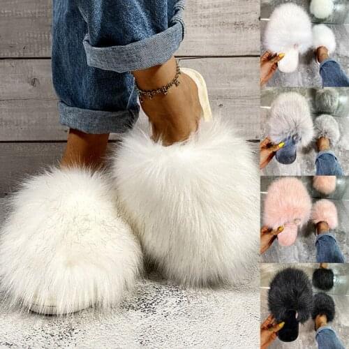 Women Summer Furry Slippers Luxury Fur Slides Fluffy Home Shoes For Women Ladies Flops With Female Fur Sandals