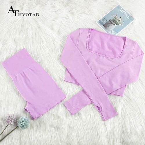 ATHVOTAR Yoga Sport Womens Suit Tummy Control Sweat-Absorbent Running Crop Top Outdoors Gym Leggings for Fitness