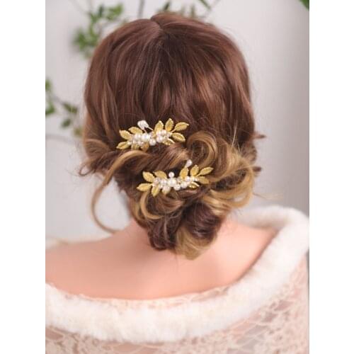 Bride Hair Accessories Decoration Wedding Hat Vintage Gold Hair comb Leaves and Pearls Banquet Ornaments for women