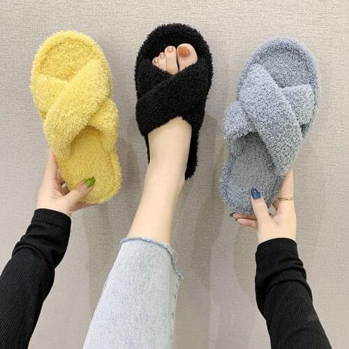 Hairy slippers womens outer wear autumn winter girls home indoor pregnant women soft bottom non-slip cute cotton slippers women