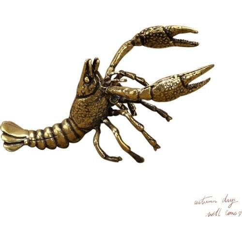 Solid Copper Casting Simulation Lobster Ornaments Tea Pets Bronze Sculptures Play Collectibles Antique Home Decoration Crafts