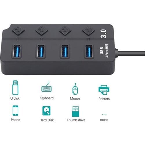 High Speed USB Hub 4/7 Port USB 3.0 Hub 5Gbps On/Off Switches AC Power Adapter For PC Computer Accessories