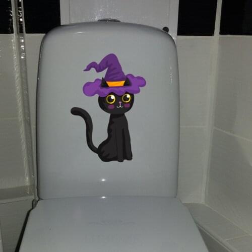 YOJA 12.8*18.3CM Halloween Black Cat Classic Kids Rooms Decor Wall Sticker Toilet Decal T1-0125