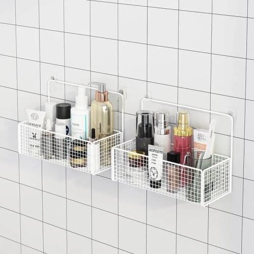 Iron Bathroom Shelf Shower Wall Mount Shampoo Storage Holder With Suction Cup No Drilling Kitchen Storage Bathroom Accessories