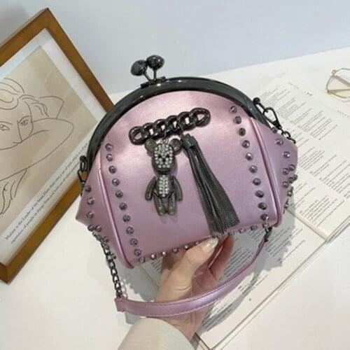 2021 Womens Shoulder bag Korean style Rivet Chain tassel Crossbody Bags for Female Crocodile Clip Messenger Bag Phone Purse