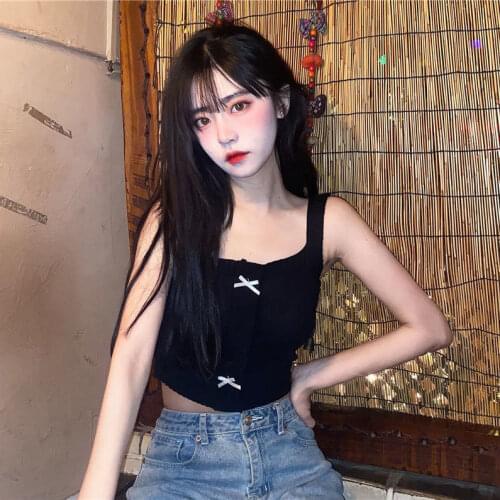 Women Tanks Tops Small Sling Vest Womens Summer Bow Black Sleeveless Top Camis Crop Top For Women