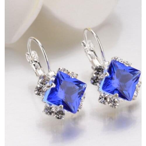 Fashion Stone Rhinestones White Red Square Crystal Drop Earrings For Women Statement Wedding Jewelry Pendientes Mujer