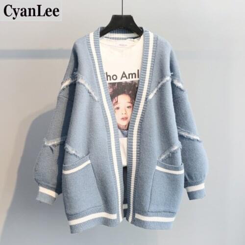 Cyanlee Cardigan Women Open Stitch Loose Sweater Jumpers Letters Oversized Sueter Mujer Yellow Cardigans Manteau Femme