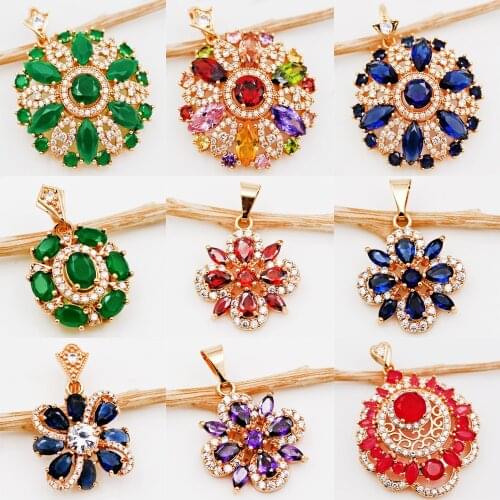 Trendy Classic Red Green Flower Heart Pendant Green Cubic Zirconia Gold Copper For Women Girls Fashion Jewelry Accessories Gift