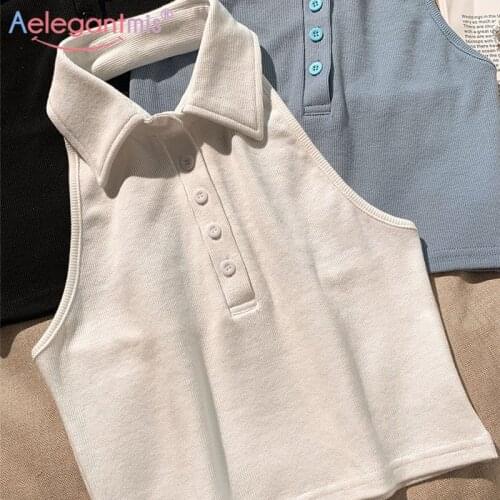 Aelegantmis Backless Halter Tank Top Women Sexy Slim Streetwear Cropped Tops for Womens Vintage Solid Tank Short Tops Girls 2021