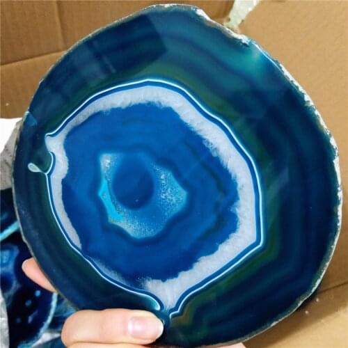 13-15CM Natural Agate Stone Slice Blue Agate Dessert Coaster For Decoration