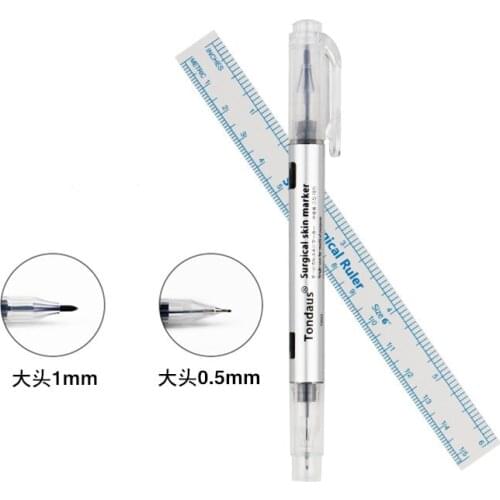 2pcs/Set Microblading Surgical Skin Marker Eyebrow Marker Pen With Measure Measuring Ruler Tattoo Skin Scribe Tool Disposable