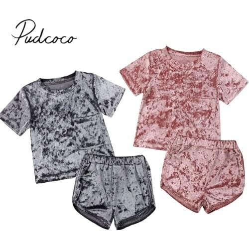 2019 Baby Summer Clothing Toddler Kids Baby Boy Girl Velvet Outfit Clothes Velvet Solid T-shirt Tops+Short Pants Set Sport Sets