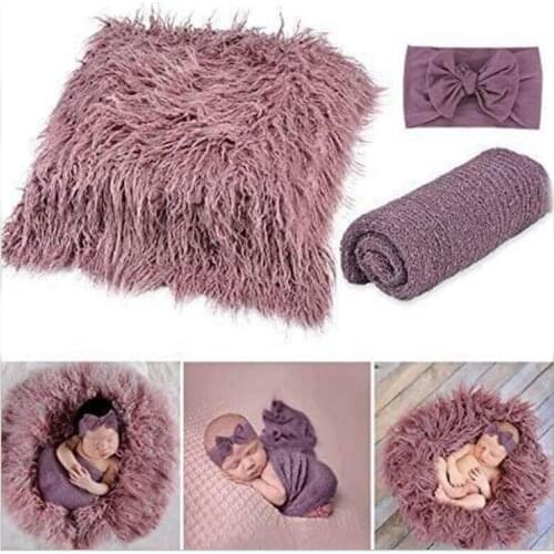 3Pcs Newborn Stretch Baby Photography Props Blanket Headband Wraps Wrap Soft Infant Newborn Photo Wraps Cloth Accessories