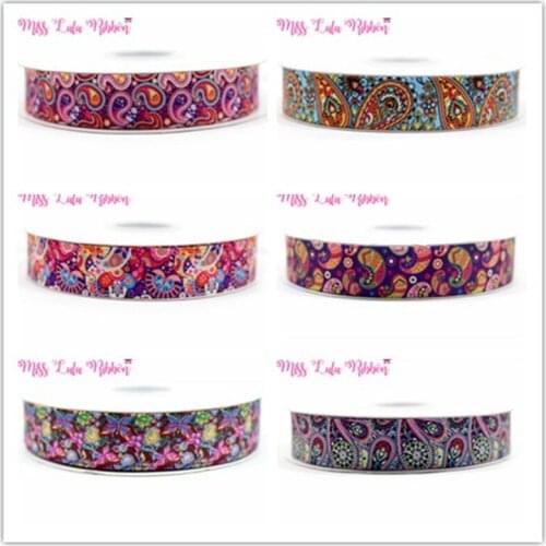 7/8"22mm paisley flower printed grosgrain ribbon 9mm 38mm 50mm/floral elastic ribbon handmade hair bows party decoration 50yards
