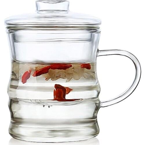 Bamboo Cup Teacup Teamug with infuser 3.3 Borosilicate Glasses 350ml Portable Teapot