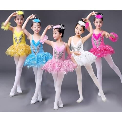 White Childrens Ballet Tutu dance Dress costumes Swan Lake Ballet Costumes Kids Girls Stage wear Ballroom dancing Dress Outfits