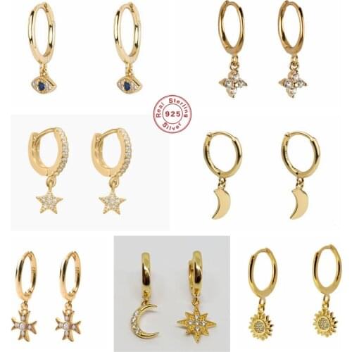 BOAKO 925 Sterling Silver Zircon Moon Star Pendant Dangle Earrings For Women Evil Eye Sunflower Charm Circle Drop Earrings Gift