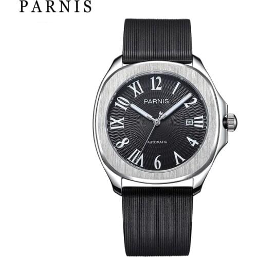 40mm Parnis Mechanical Watches Men Automatic Watch reloj hombre automatico Brand Rubber Strap Auto Date Sport Male xfcs Clock