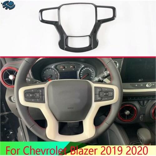 For Chevrolet Blazer 2019 2020 Carbon Fiber Style Steering Wheel Panel Cover Bezel Trim Insert Badge Molding Garnish