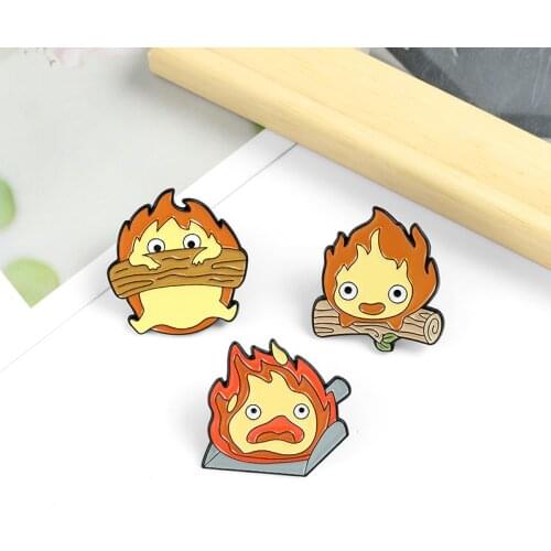 Fire Demon Cassifah Enamel Pins Moving Castle Custom Anime Brooch Lapel Pin Badge Cartoon Jewelry Gifts Kids Friends Wholesale