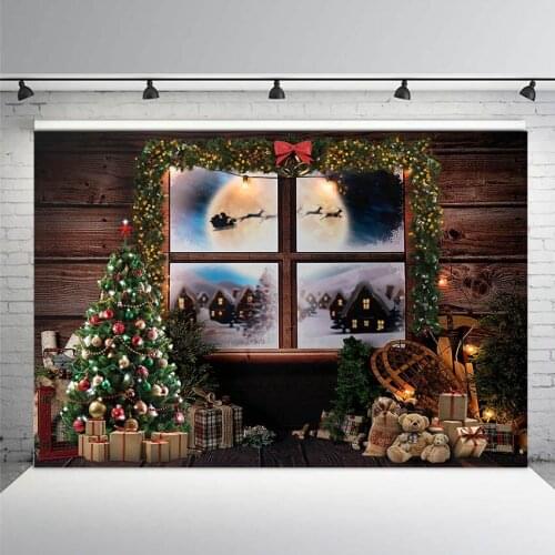 Red Wooden Wall Snowman Gift Christmas Decor Photography Backgrounds Customized Photographic Backdrops for Photo Studio