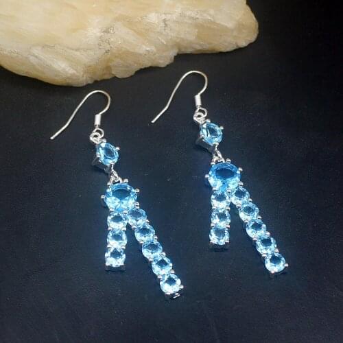 Gemstonefactory Big Promotion Single Unique 925 Silver Charm Blue Topaz Dangle Drop Earrings Jewelry for Women Mom 20213722