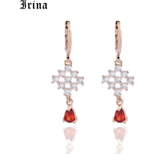 Irina 585 Luxury Colorful Zircon Drop Earrings Elegant Womens Rose Gold-color Engagement Earrings Jewelry for Women Wedding