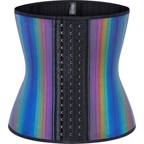 Women Waist Trainer Laser Reflective Latex Underbust Waste Corset Cincher Hourglass Body Shaper 25 Steel Bones Control Shapewear