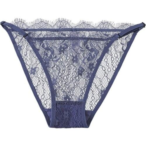 Eyelash Lace Sexy Women Underwear Hollow Transparent Temptation Low-Rise Panties Adjustable Soft Lady Calcinha Lingerie Briefs