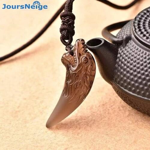 Ice Natural Black Obsidian Carving Wolf Head Teeth Amulet Pendant Free Necklace Obsidian Blessing Lucky Pendants Fashion Jewelry