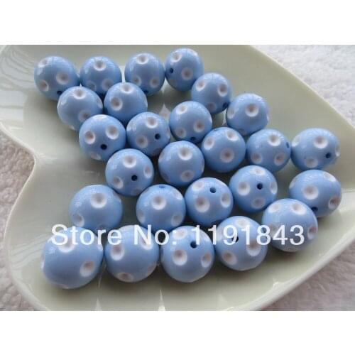 Kwoi vita Colorful Handmade 20mm 100pcs Light Blue Color Resin Acrylic Polka Dot Beads for Chunky beads necklaceWholesales