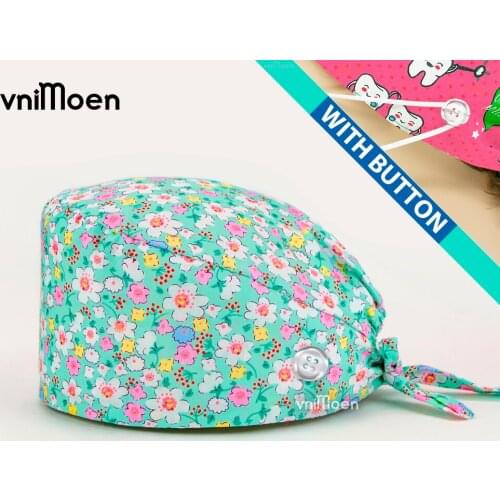 Medical scrubs Adjustable with button Scrub Hat Dust-Proof Cap Cotton Nurse Cap Bandage Men Women vnimoen Surgical Hat wholesale