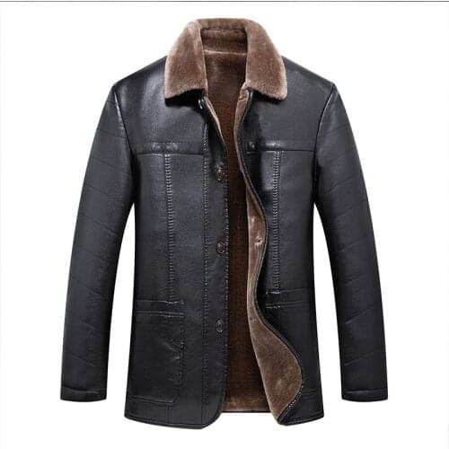 2019 Retro Men Fur Leather Jacket Classic Fashion Outwear Warm Plus Velvet Thick Male Fur Coat Black Parka Locomotive Jacket