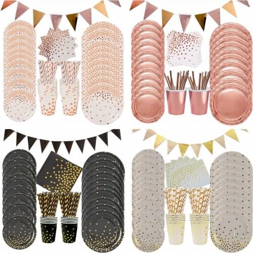 Birthday Decorations Disposable Tableware Set Paper Straws Cups Plates Banner Napkins Boy Girl Kids Adult Birthday Party Decor