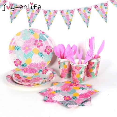 Hawaiian Girl Party Disposable Tableware Set Hawaiian Swimming Pool Pineapple Tableware Plate Party Wedding Birthday Decoration