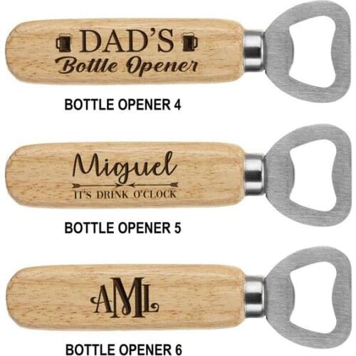 Personalised Beer Bottle Drinks Opener - Wooden Handle, Engraved Gift, Custom Name, Christmas, Wedding Favour, Birthday, Gifts F