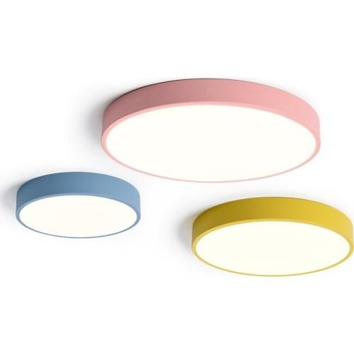 Modern Round Colorful Macaron Remote Dimming Ceiling Light White Black Green Pink Yellow Color Personality Ceiling Lamp