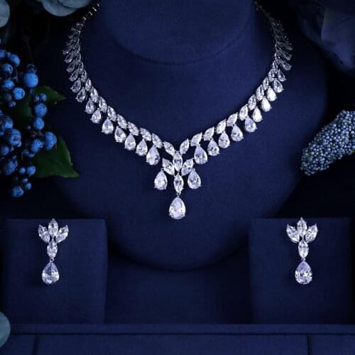 Clear BEST QUALITY BRILLIANT CRYSTAL ZIRCON EARRINGS AND NECKLACE SETS BRIDAL JEWELRY SET WEDDING DRESS ACCESSARIES