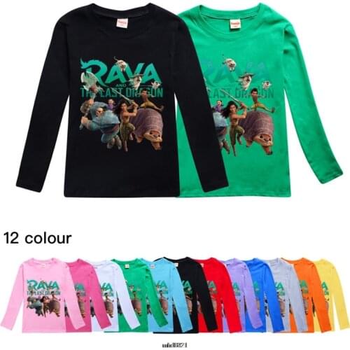 Raya and The Last Dragon Print Girls Pink T shirt Kids Cotton Casual Spring New Fashion Long Sleeve T Shirt Girl Tops