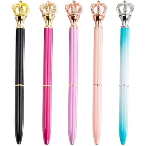 500pcs/lot Creative Diamond Golden Crown Ballpoint Pen Writing School Office Supplies Ball Pens 1.0mm Black Ink Free Custom Logo