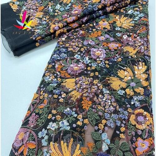 Sequin Lace Fabric Sequin Embroidery African Most Popular High Quality Organza Net Sequence Xz3969B