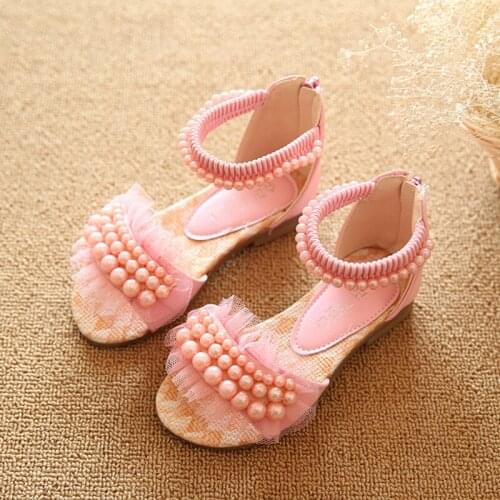 Summer Flower Children Girls Princess Shoes For Kids Pearls Designer Wedding Party Crystal Dress Sandals 1 2 6 8 10 to 12 Years