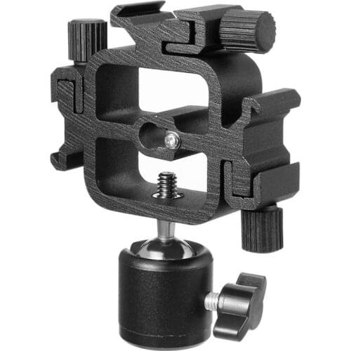 Triple Head Hot Shoe Mount Adapter Flash Light Stand Ball Head Holder Set