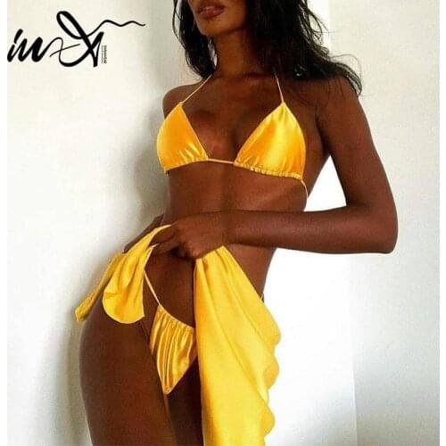 In-X Sexy micro bikini 2021 Halter triangle swimsuit womens swimming suit String swimwear women Skirts 3-piece set bathing suit