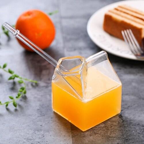 Glass Cup Milk Box Coffee Cups Creative Juice Bottle Clear Glass Gifts Home Kitchen Tableware