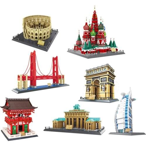 Creator Building Block World Famous Architecture Saint Basils Cathdral Triumphal Arch Brandenburg Golden Gate Bridge Bricks Toy