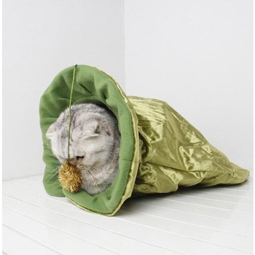 Pet Round Opening Warm And Breathable Bag Exquisite Thermal Kit Design Cat Bag For Home Green Fabric Large Capacity Sleeping Bag