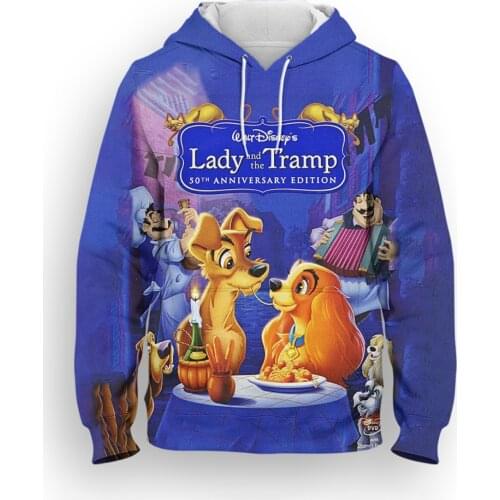 Lady and the Tramp Mens Hoodies Cartoon Anime Disney 3D Print Boy Girl Kids Sweatshirts Streetwear Women Oversize Clothes